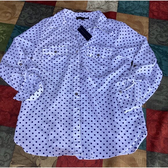 Adrienne Vittadini Tops - Adrienne Vittadini Polka Dot Women's Button Up Blouse Size Large New with Tags